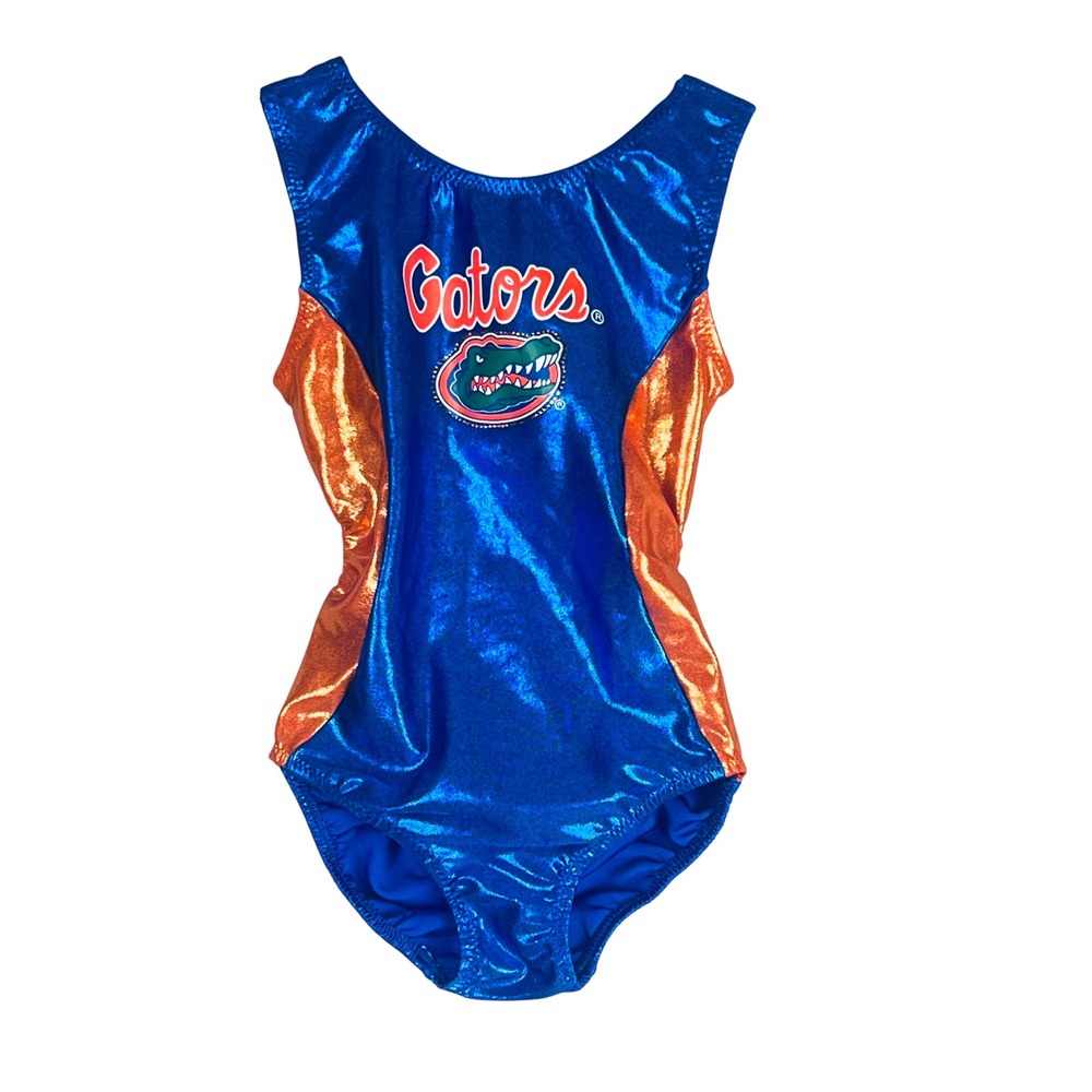 Florida Gators Gymnastics Leotard Kids Girls Blue Orange Metallic NCAA Sparkle